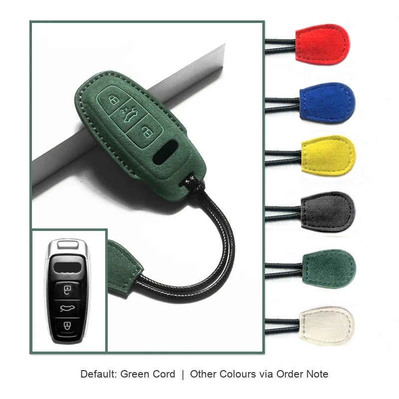 Audi Sport Suede Key Case – Dark Green, Type D, cord lanyard colour options