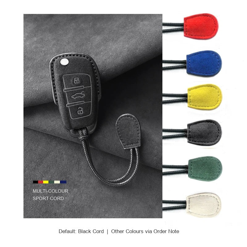 Audi Sport Suede Key Case – Carbon Black, Type E, cord lanyard colour options