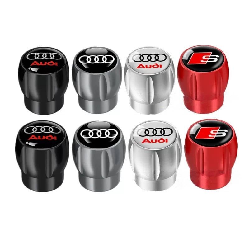 Audi Sport fluted alloy valve caps in black, gray, silver and red