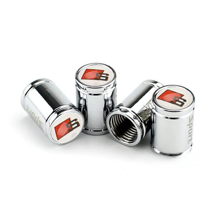 Audi Sport chrome valve caps with S badge – threaded interior detail