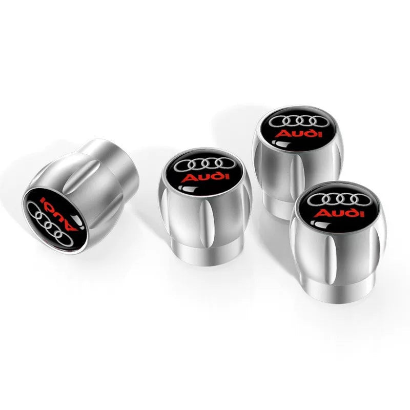 Audi Sport fluted alloy valve caps – Silver with Rings and Audi Black Emblem