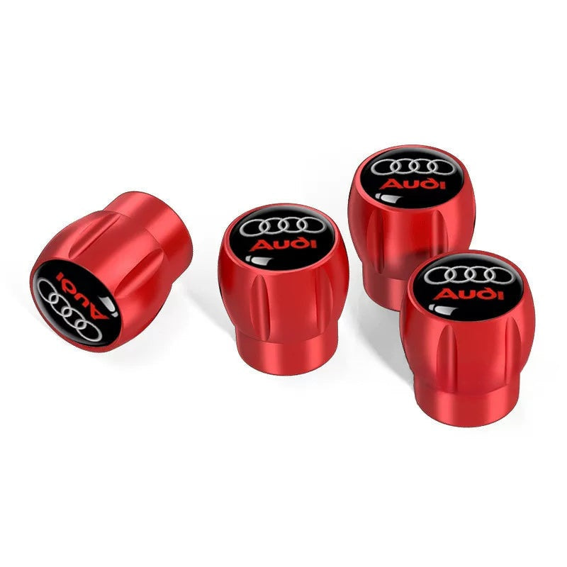 Audi Sport fluted alloy valve caps – Red with Rings and Audi Black Emblem