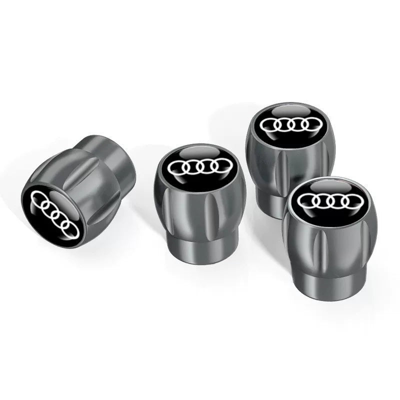 Audi Sport fluted alloy valve caps – Gray with Four Rings Black Emblem