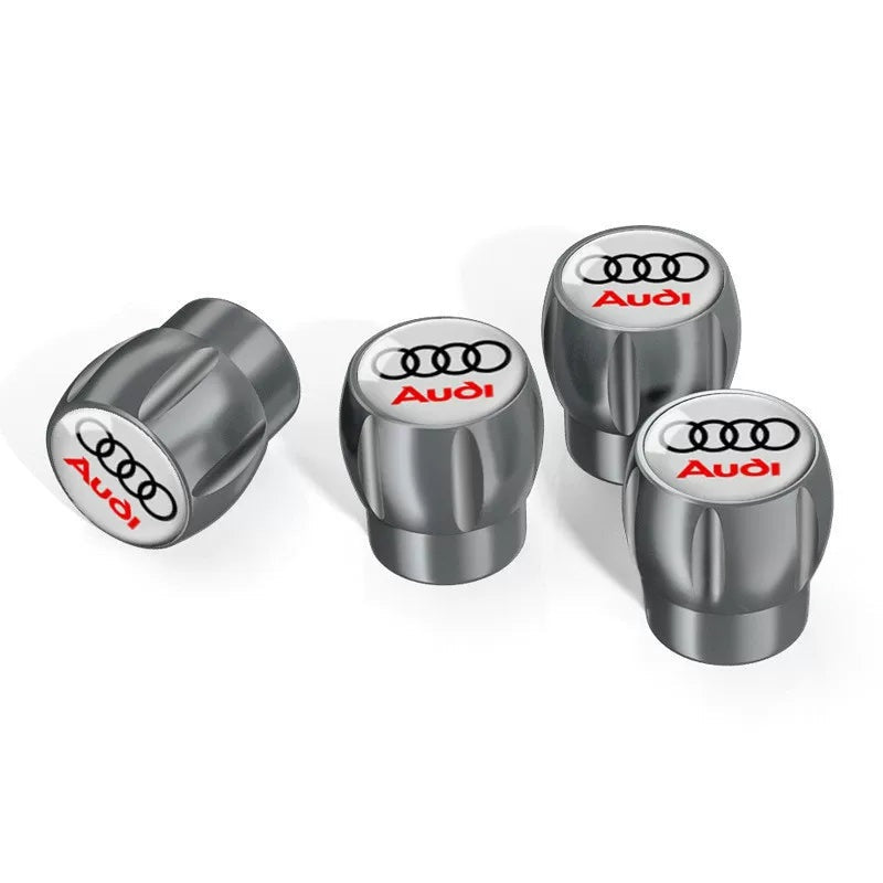 Audi Sport fluted alloy valve caps – Gray with Rings and Audi White Emblem