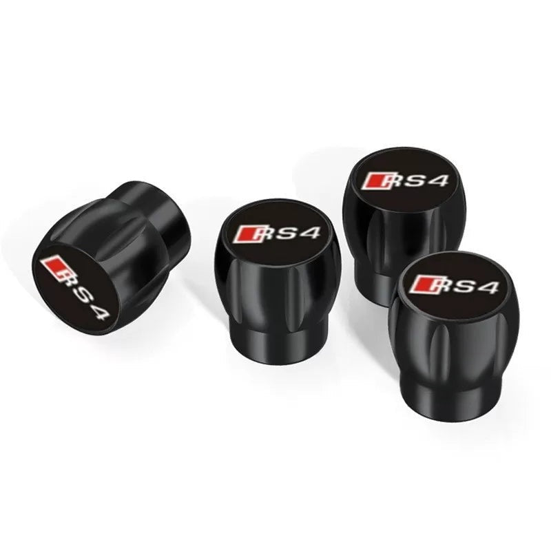 Audi Sport fluted alloy valve caps – Black with RS4 Badge Emblem