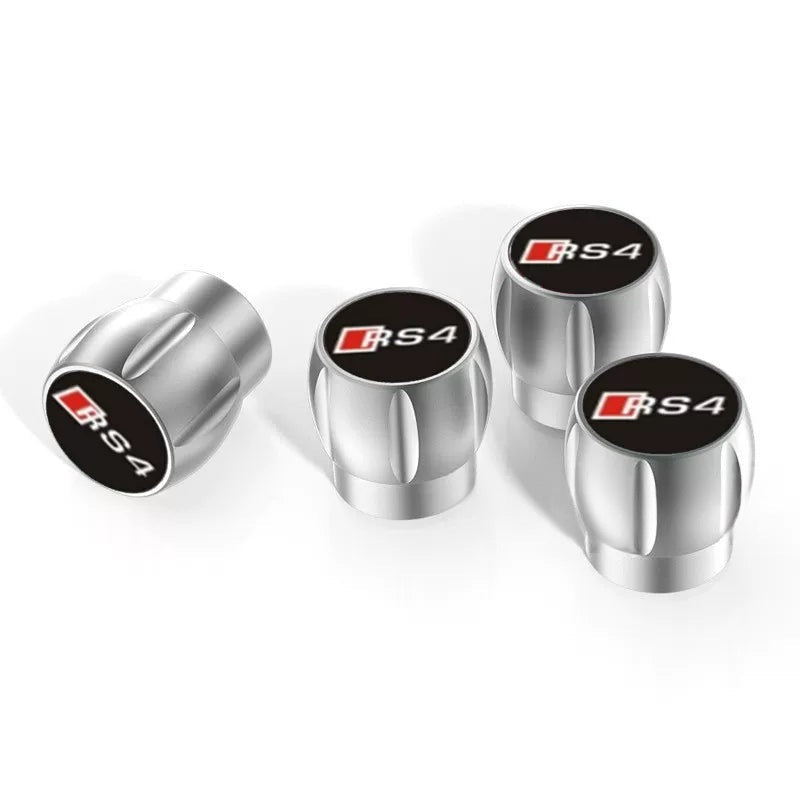 Audi Sport fluted alloy valve caps – Silver with RS4 Badge Emblem