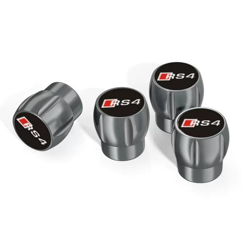Audi Sport fluted alloy valve caps – Gray with RS4 Badge Emblem