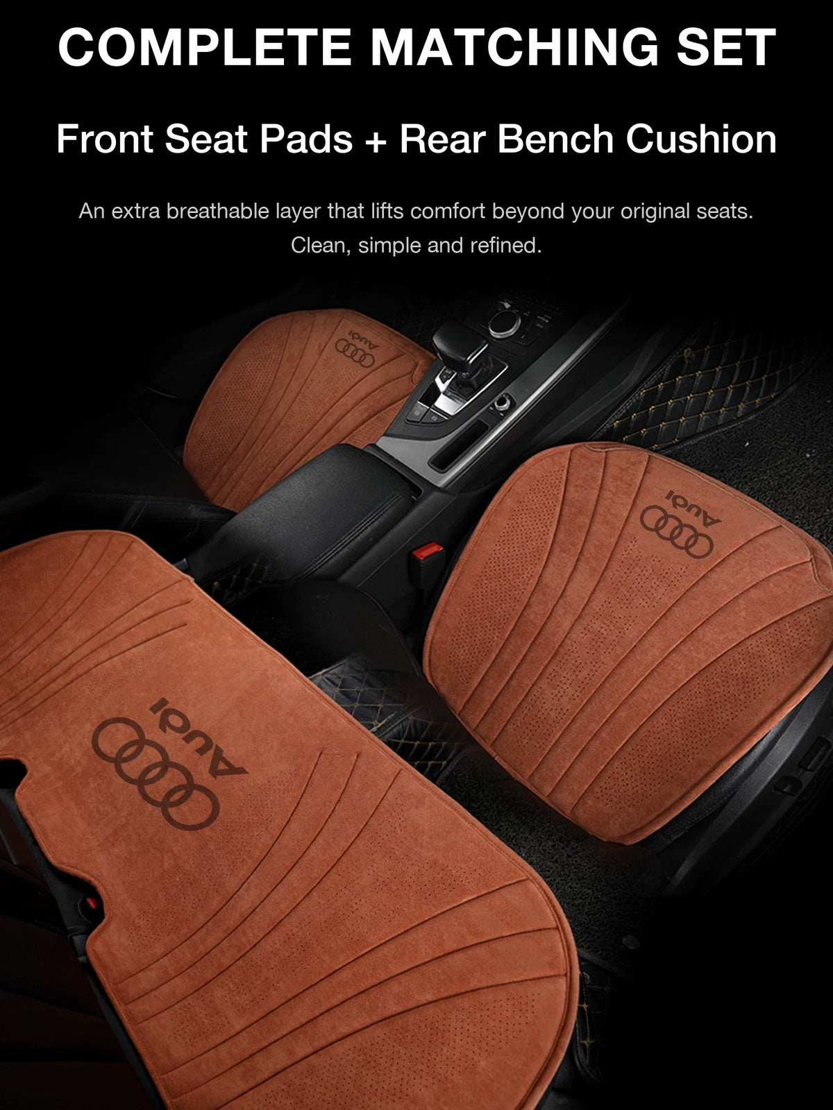 Audi suede seat cushion complete matching set – front seat pads and rear bench cushion