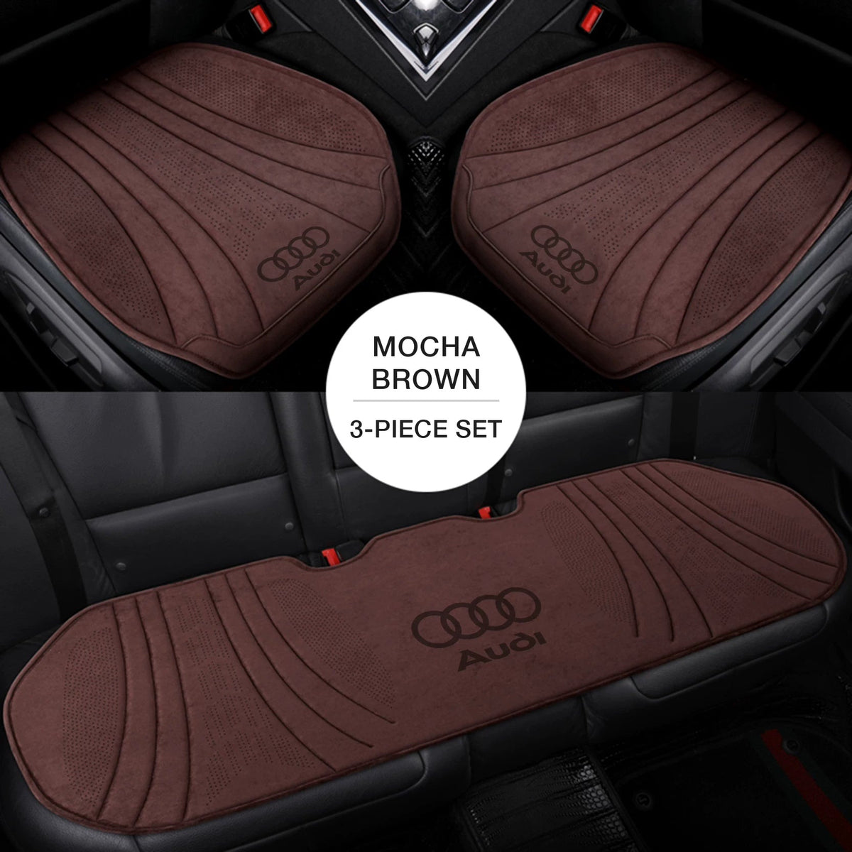 Audi suede seat cushion 3-piece set – Mocha Brown