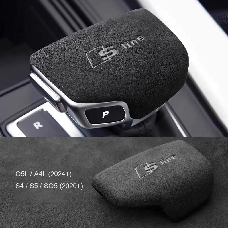 Audi suede gear knob cover for A4L, Q5L 2024+ and S4, S5, SQ5 – embossed S line, Italian suede