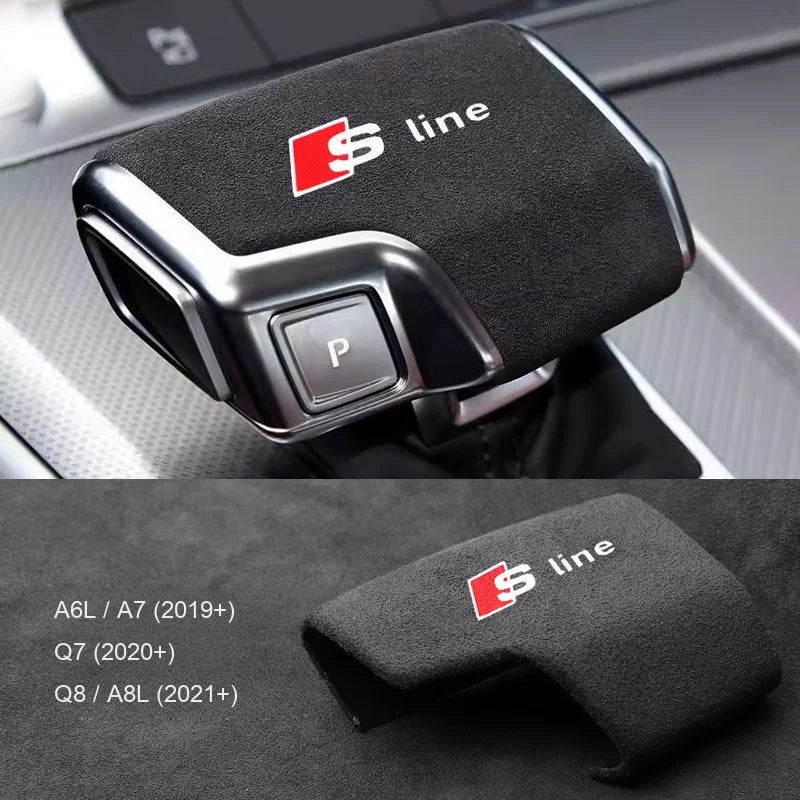 Audi suede gear knob cover for A6L, A7, Q7, Q8, A8L – red S line, Italian suede