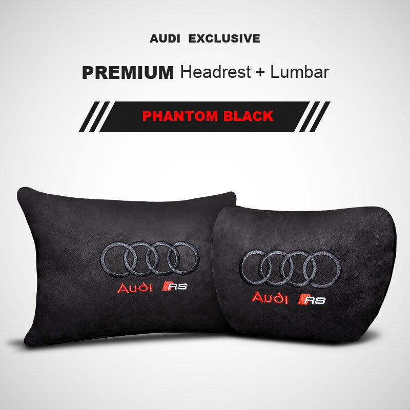 Audi RS suede headrest pillow – Phantom Black, Headrest + Lumbar Pillow