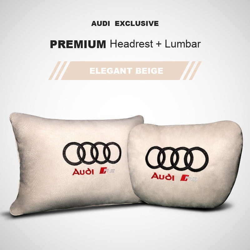 Audi RS suede headrest pillow – Elegant Beige, Headrest + Lumbar Pillow