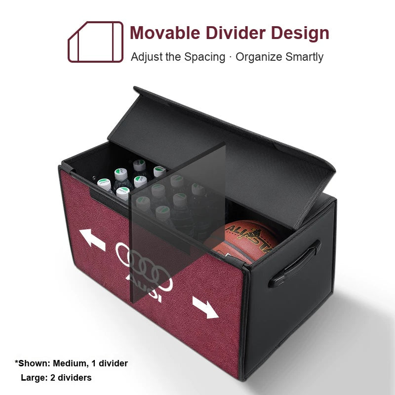 Audi trunk organizer with movable divider