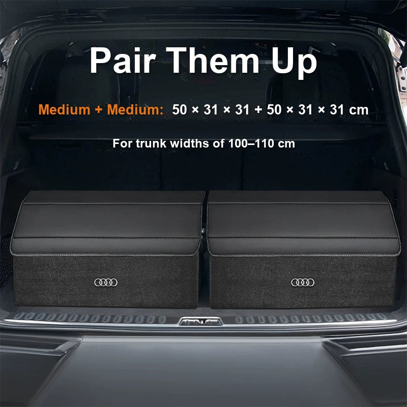 Two medium Audi trunk organizers side by side
