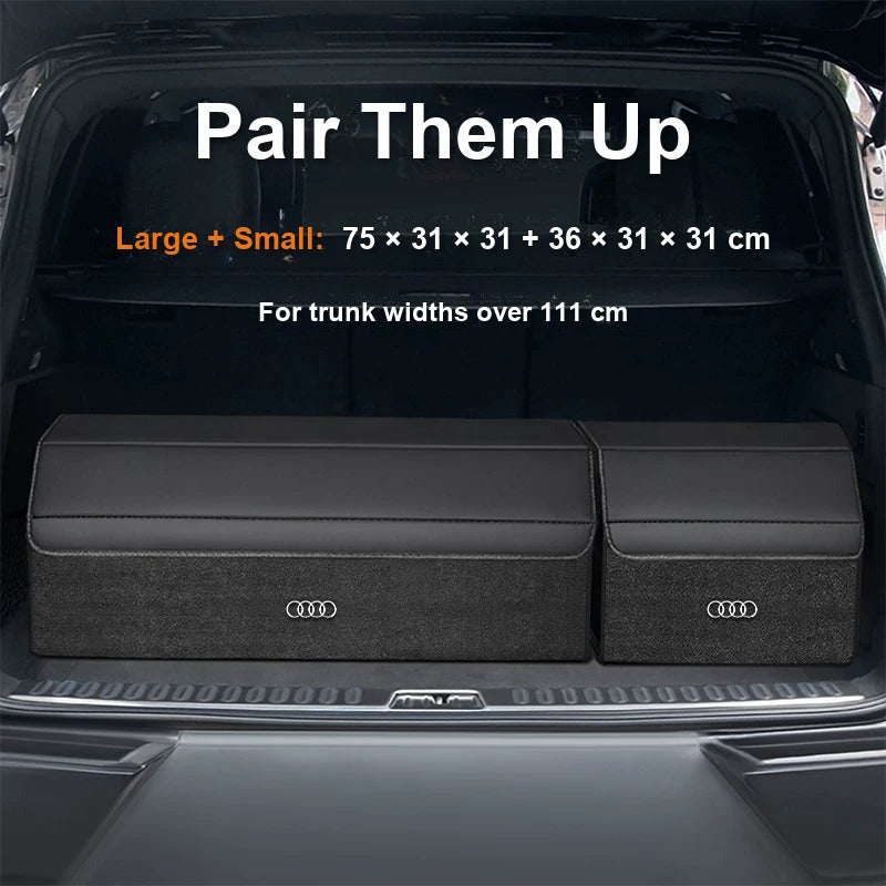 Large and small Audi trunk organizers side by side