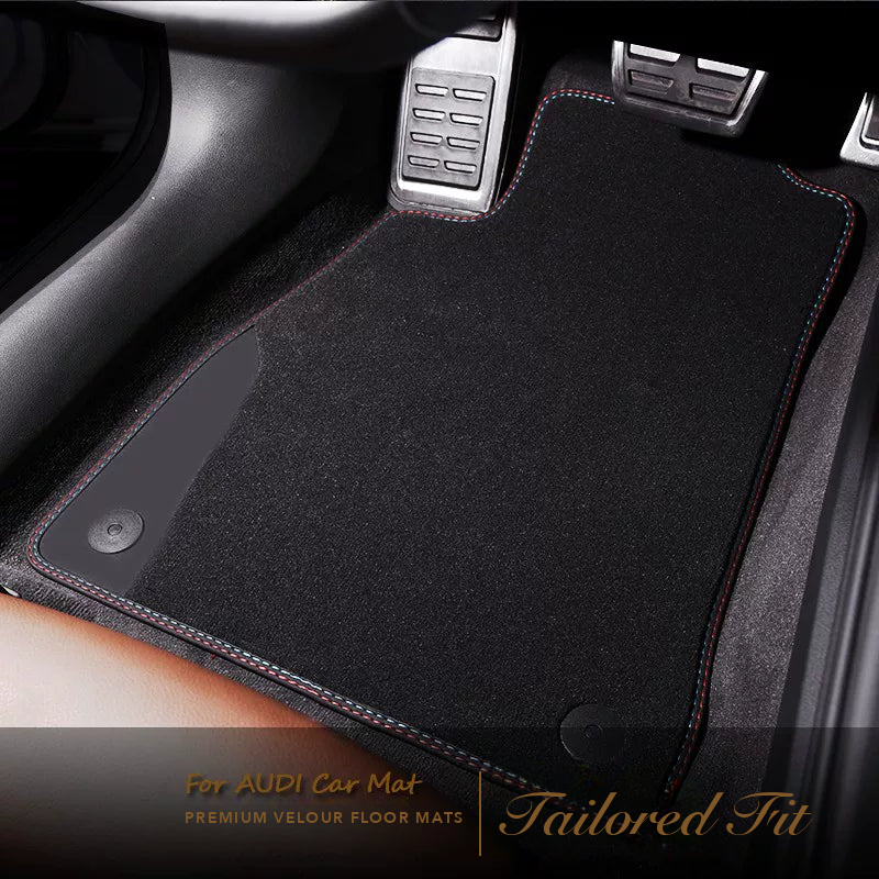 Audi tailored velour floor mat with contrast stitching in the driver footwell