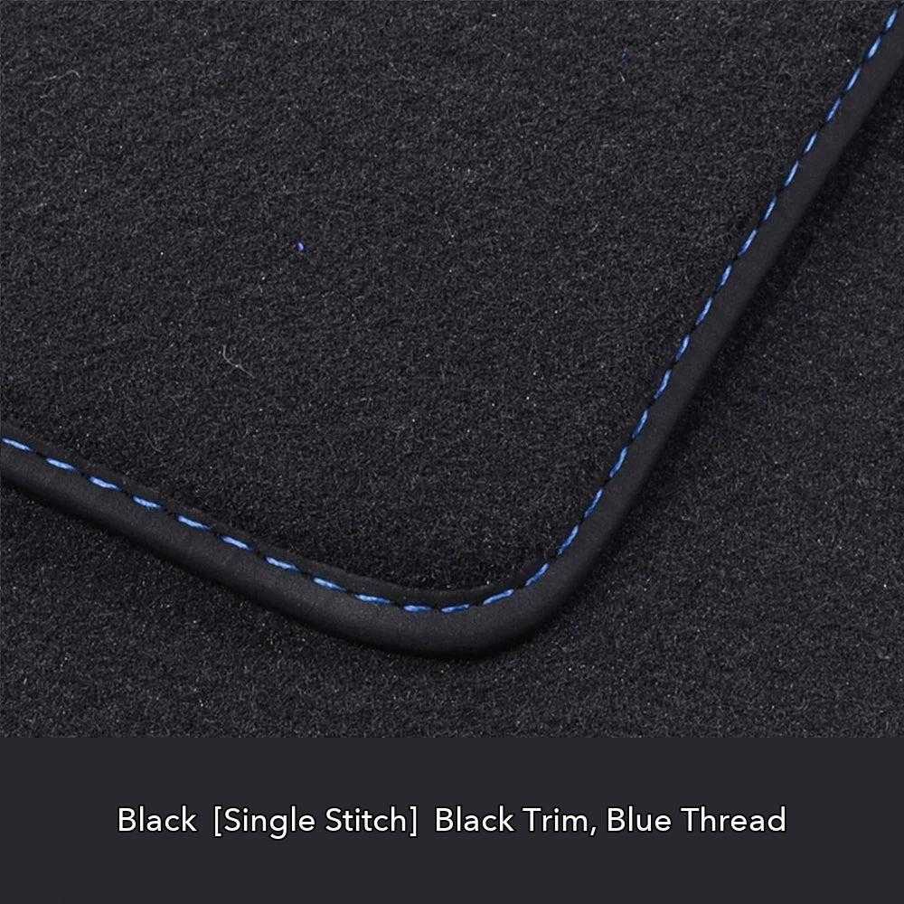 Audi velour floor mat edge detail – Black – Blue Stitch