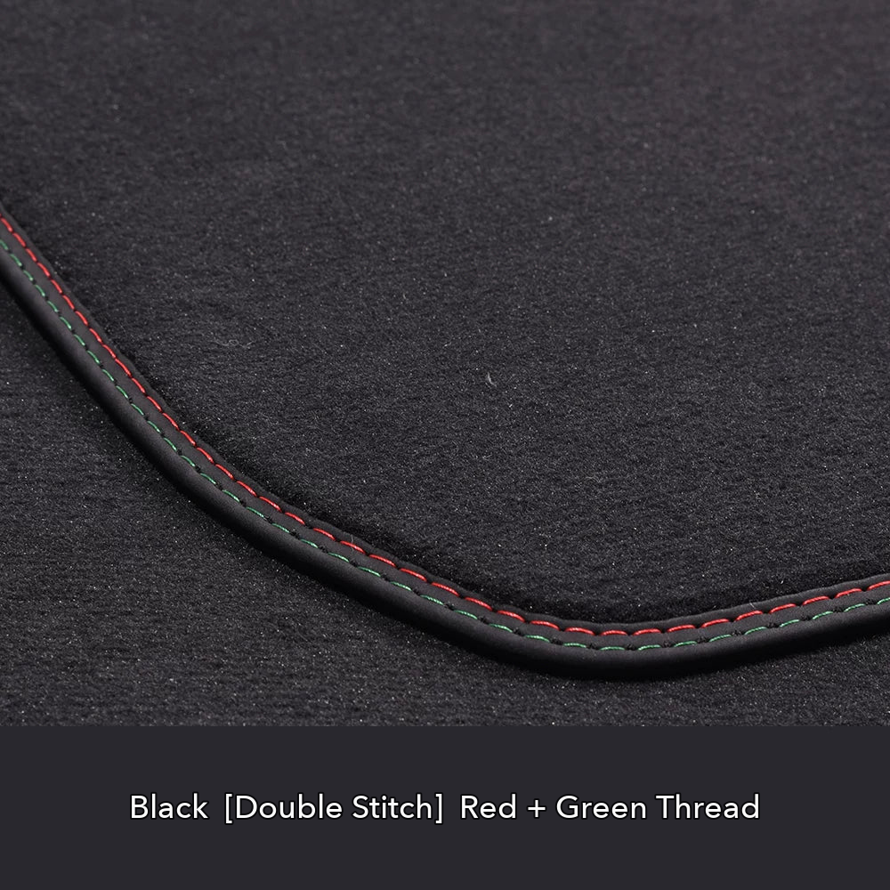 Audi velour floor mat edge detail – Black – Red & Green Double Stitch