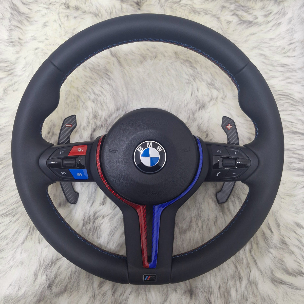 M Sport steering wheel with blue and red trim for BMW F series
