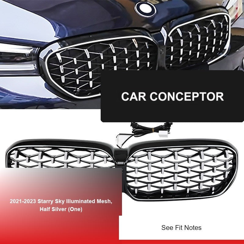 BMW 5 Series Grille - 2021-2023 Starry Sky Illuminated Mesh, Half Silver (One)