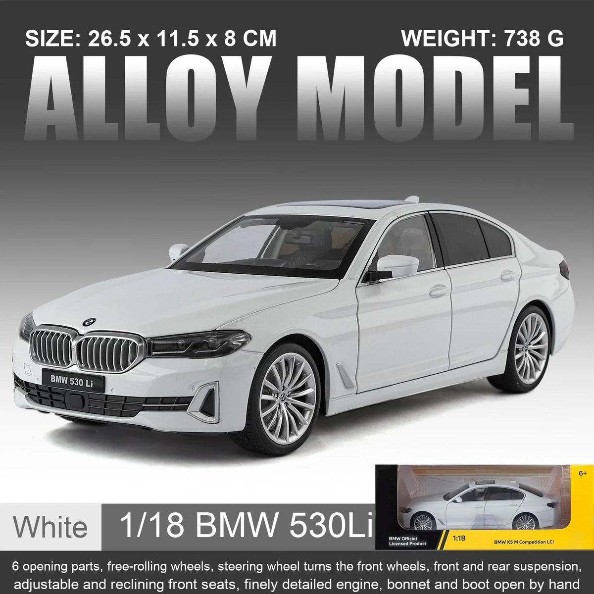 1:18 BMW 5 Series 530Li – White diecast model