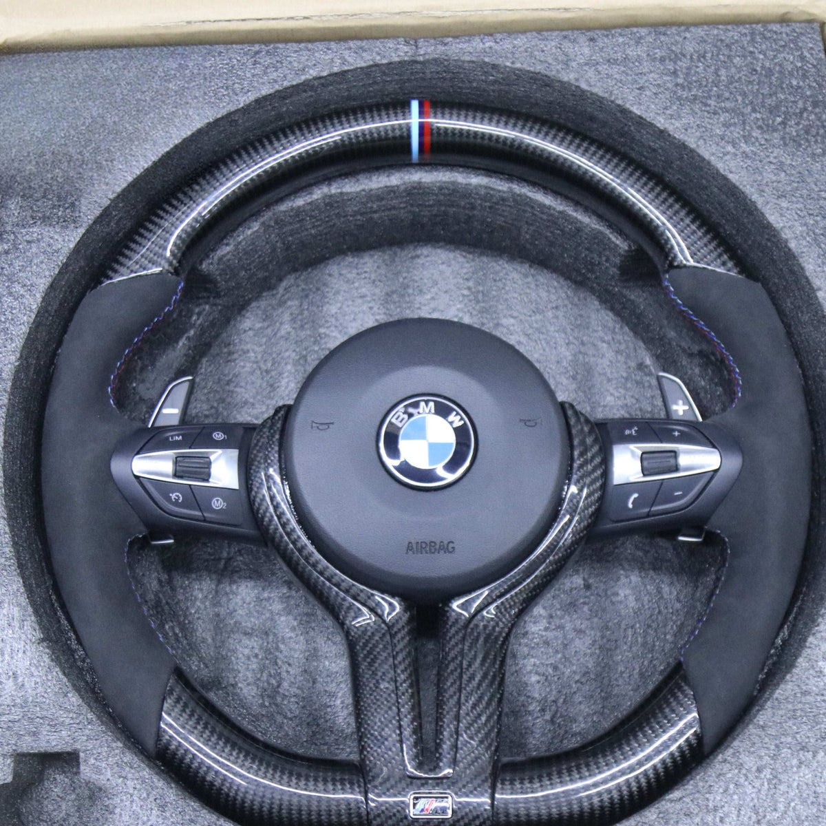 BMW F Series Alcantara and carbon fiber steering wheel, front view