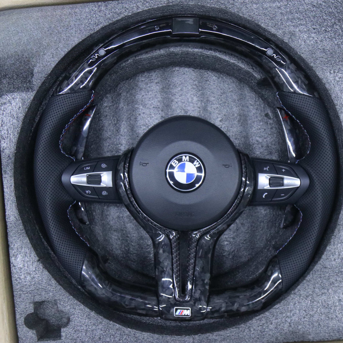 BMW F Series LED forged carbon fiber steering wheel, front view