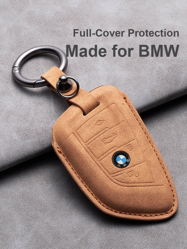 BMW full-cover protective leather key case, tan G-series key