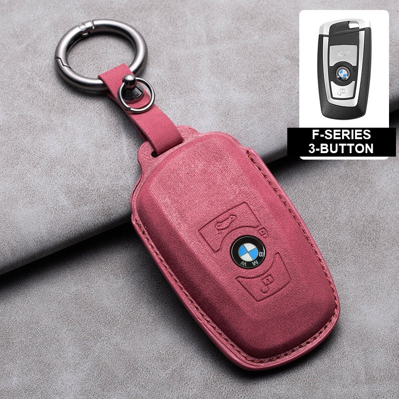 BMW red leather key case, F-Series 3-button key, ring buckle