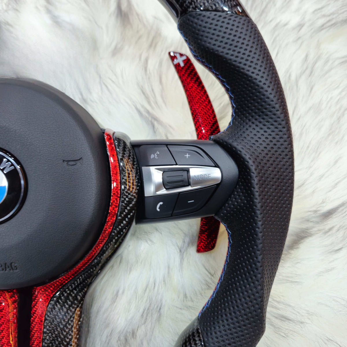 Carbon fiber red trim LED steering wheel for BMW F series - side view