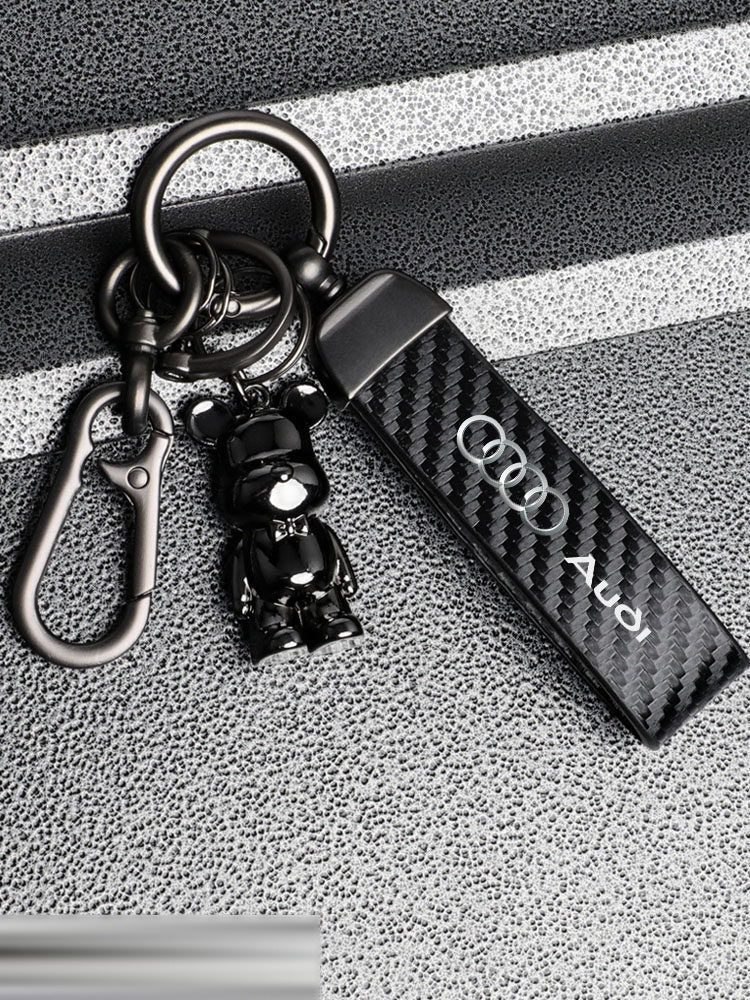 Audi carbon fibre leather keychain 01