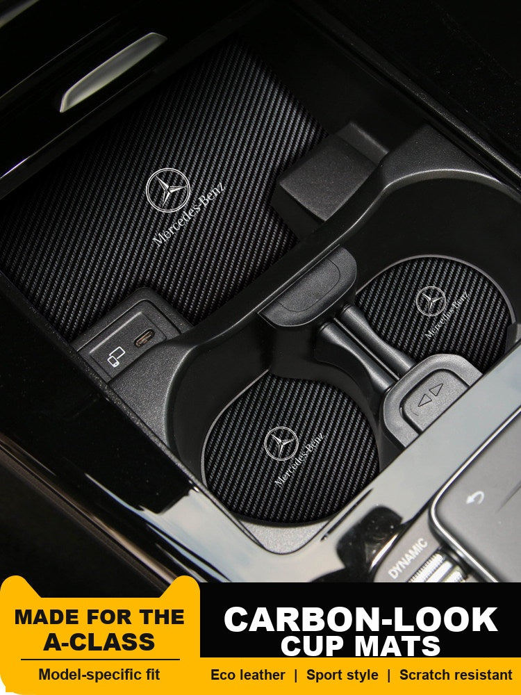 Carbon-look console and cup mats for the Mercedes-Benz A-Class