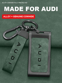 Funda premium de cuero genuino para llave Audi – Piel de vaca plena flor hecha a mano con carcasa de aleación para Audi E7X y E5 2026