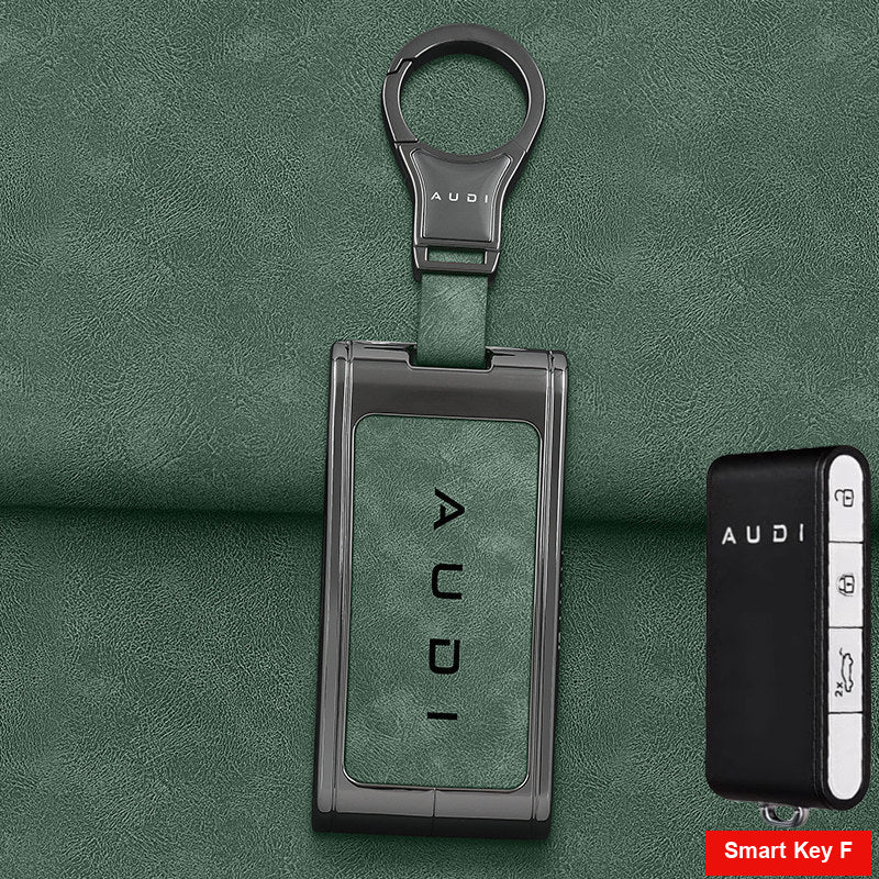 Gun grey shell with green leather and metal clasp