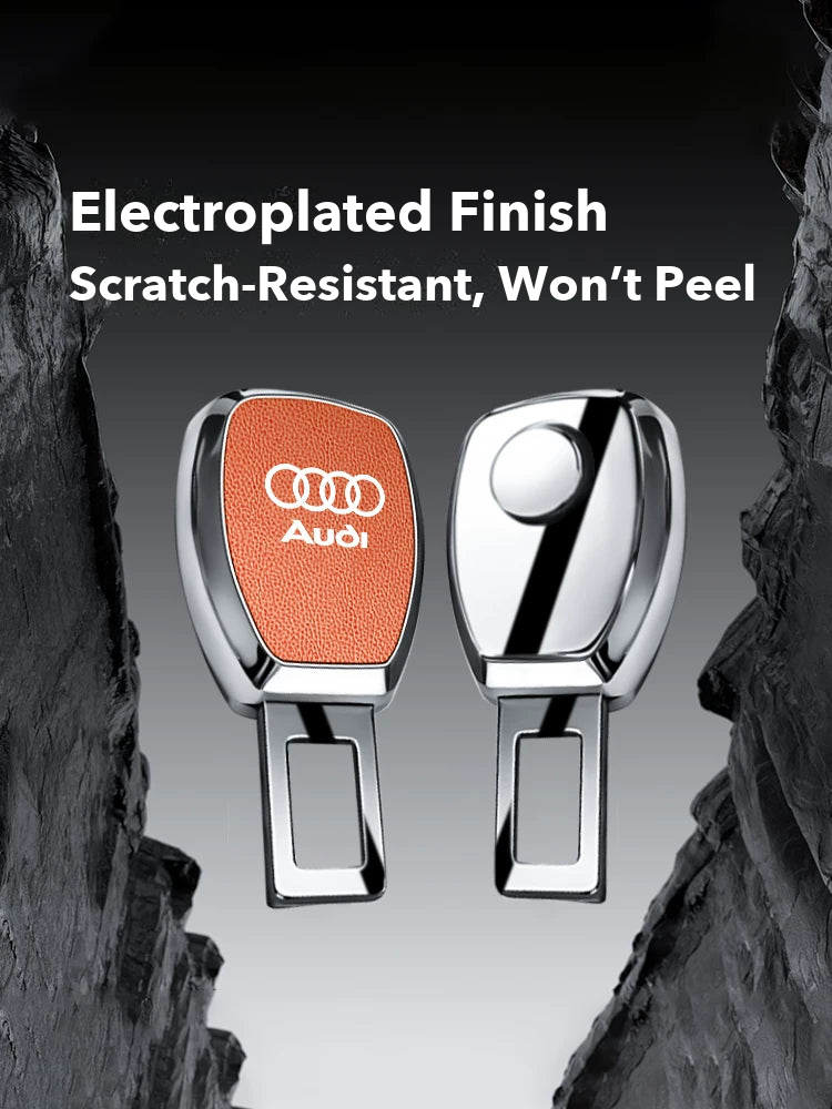 Electroplated, scratch-resistant Audi seat belt extender – front and back