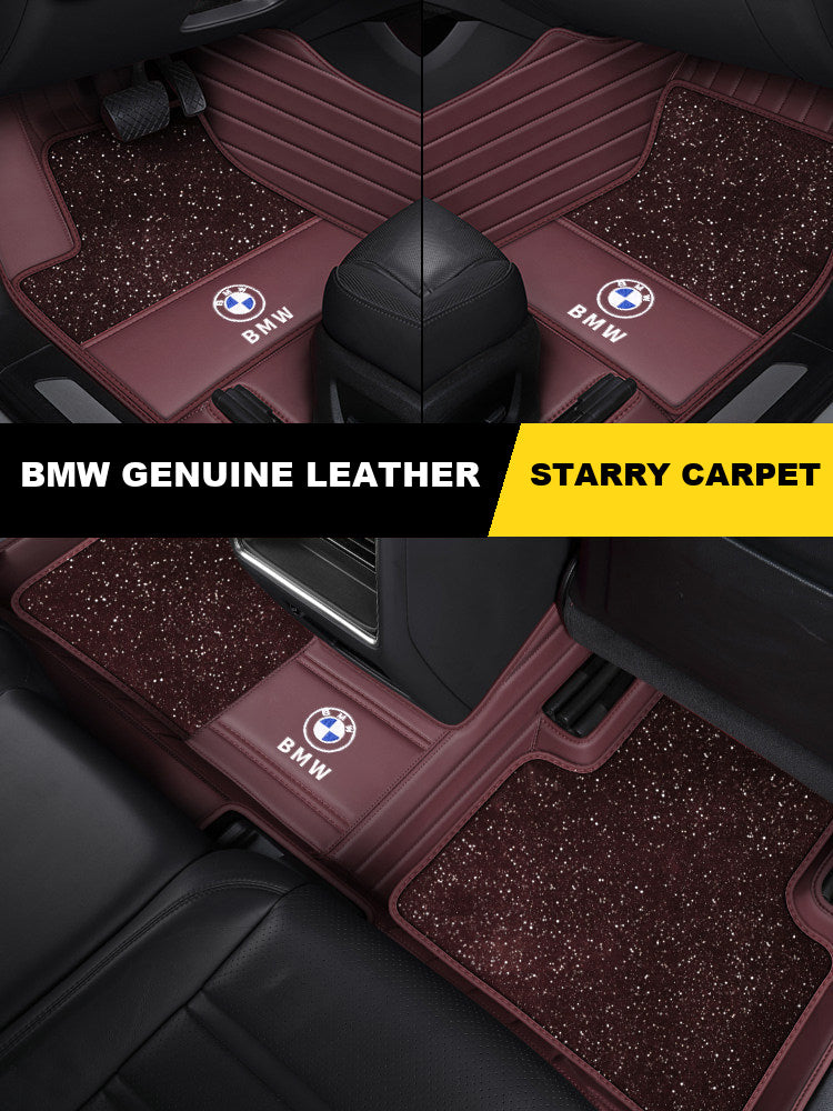 BMW full genuine leather car mat set with starry carpet overlay