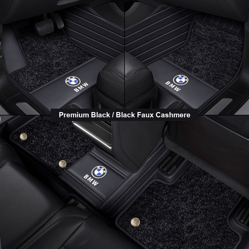Premium Black leather mat with black faux cashmere top layer