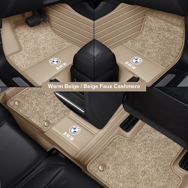 Warm Beige leather mat with beige faux cashmere top layer