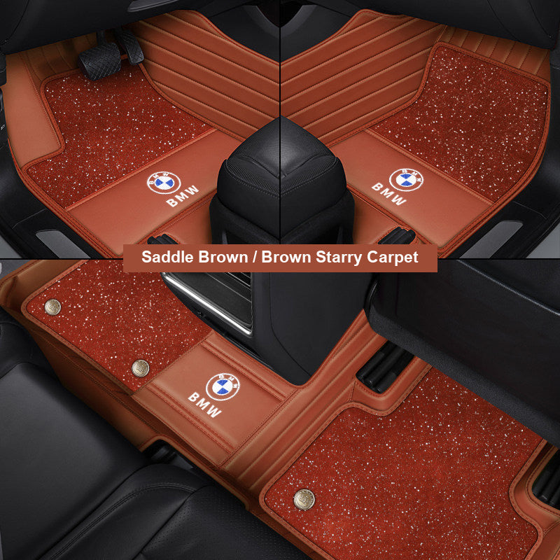 Saddle Brown leather mat with brown starry carpet top layer