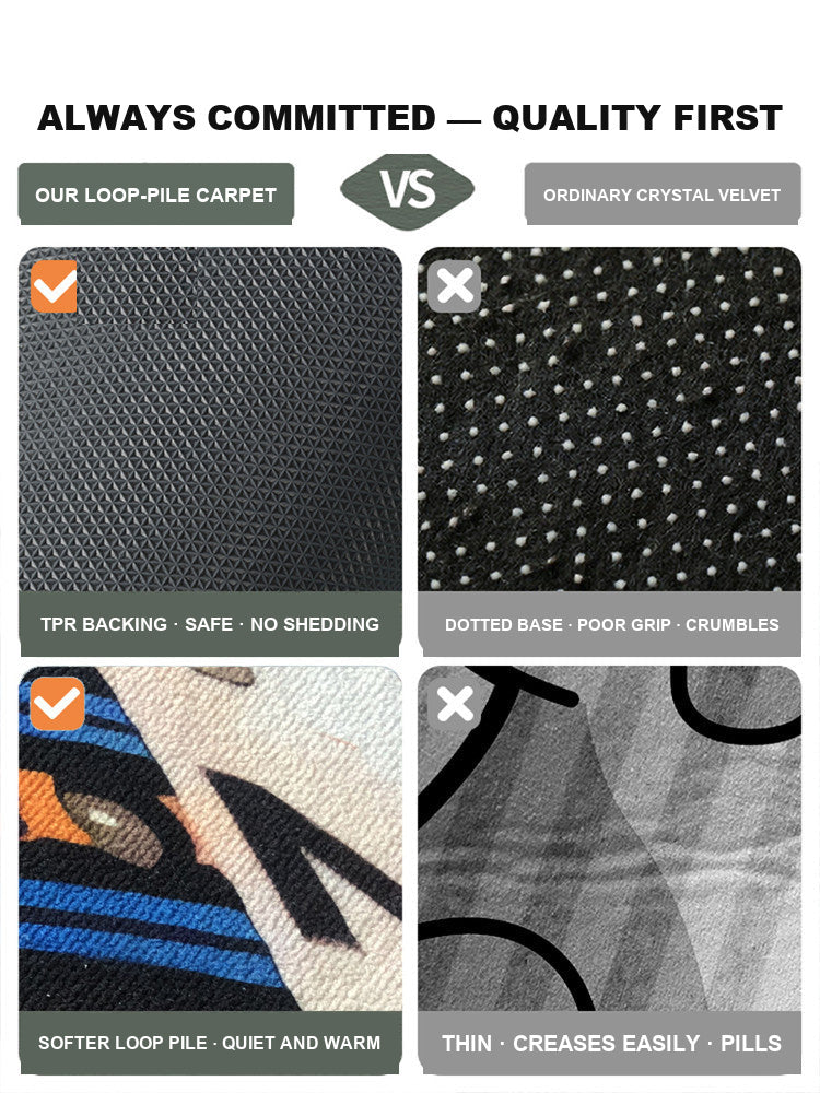 Loop pile carpet compared with ordinary crystal velvet carpet
