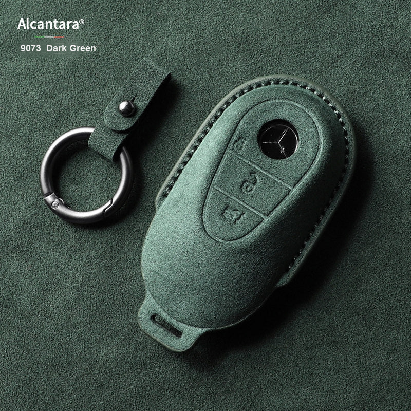 Dark Green Alcantara key case with ring