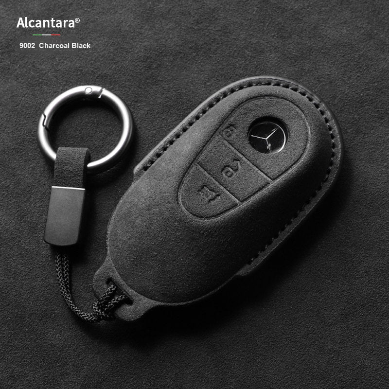 Charcoal Black Alcantara key case with ring