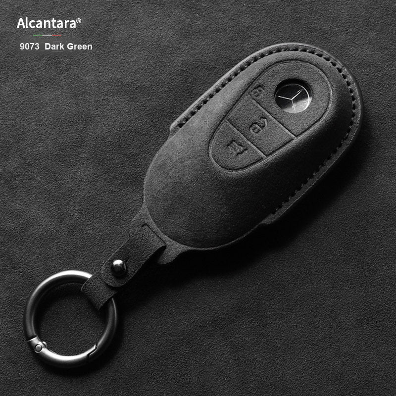Dark Green Alcantara key case with grip strap