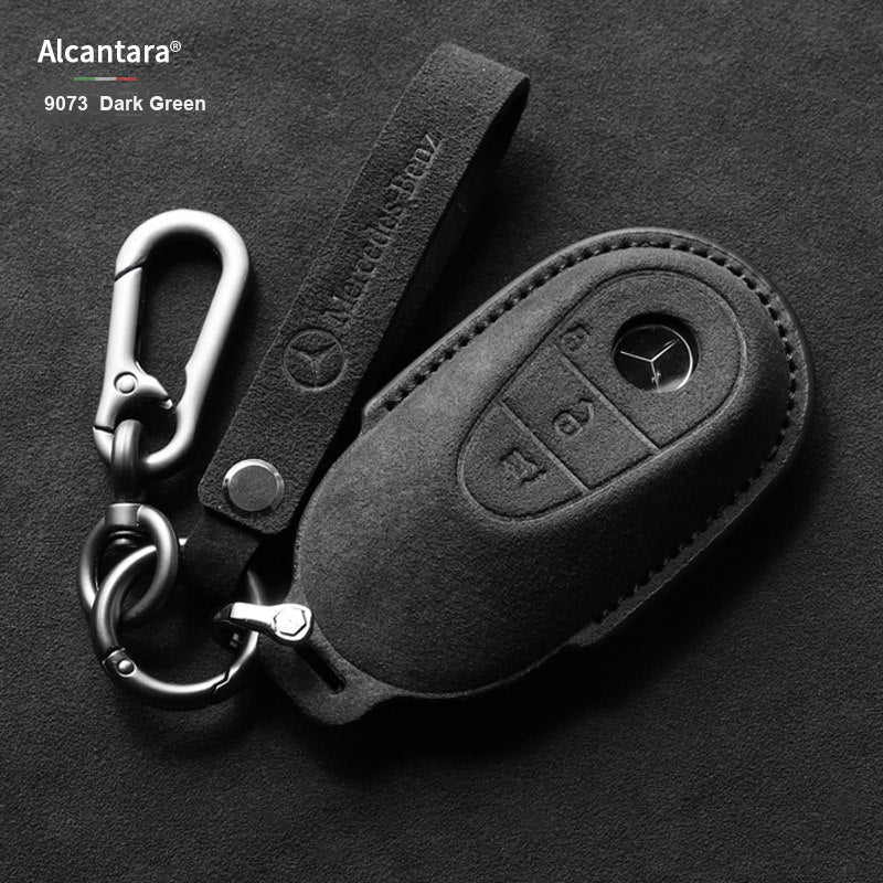 Dark Green Alcantara key case with lanyard buckle
