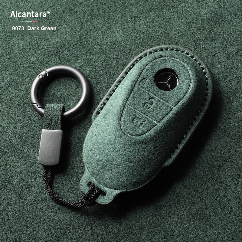 Dark Green Alcantara key case angle view
