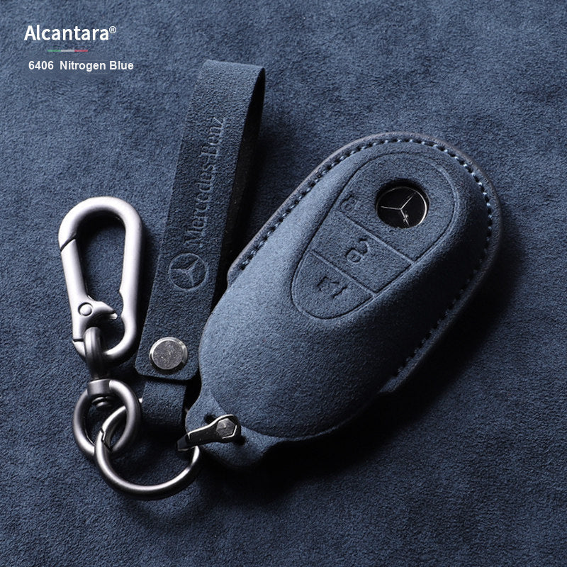 Nitrogen Blue Alcantara key case with strap