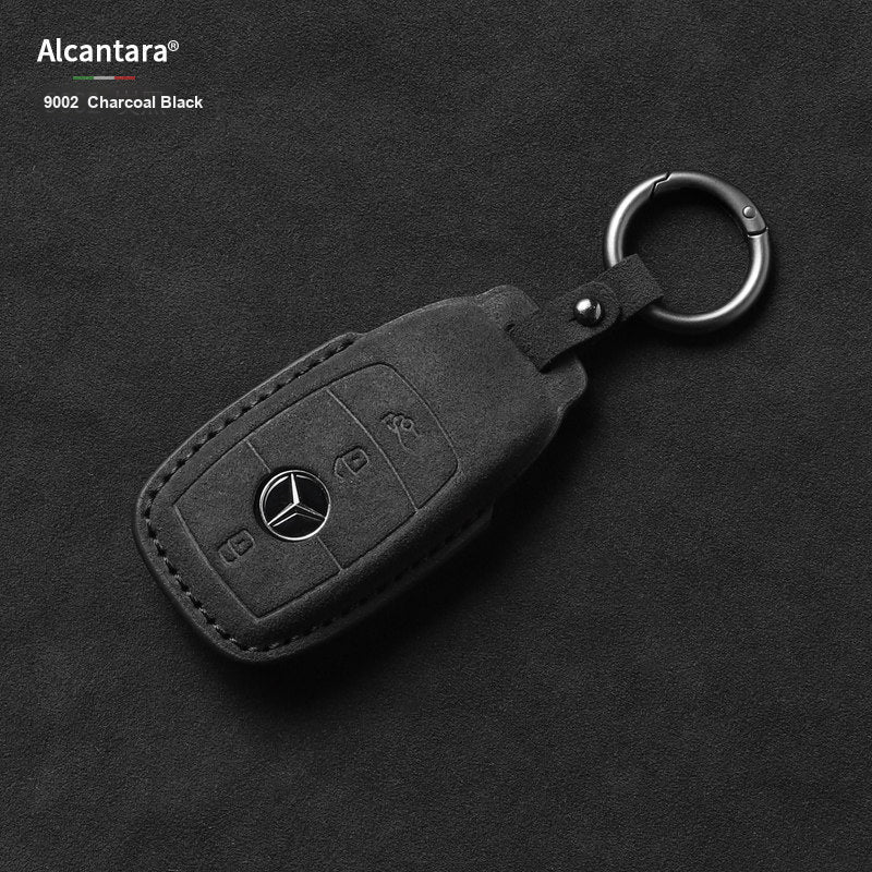 Charcoal Black Alcantara key case with ring buckle