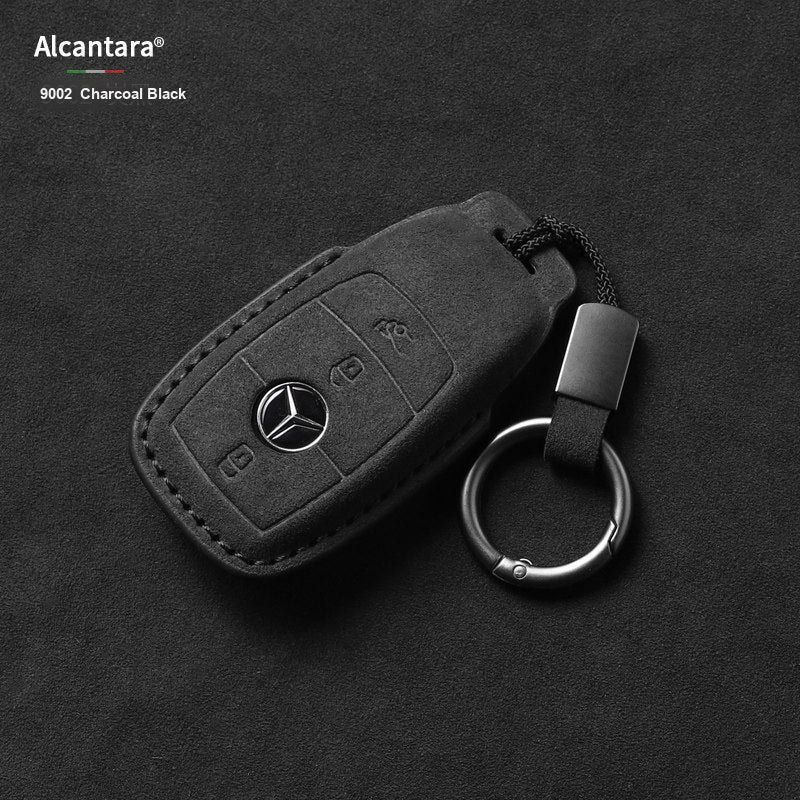 Charcoal Black Alcantara key case with minimalist ring