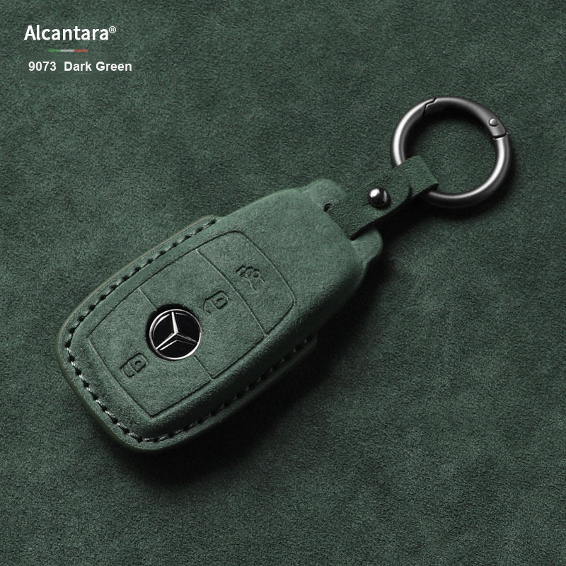 Dark Green Alcantara key case Style A with ring
